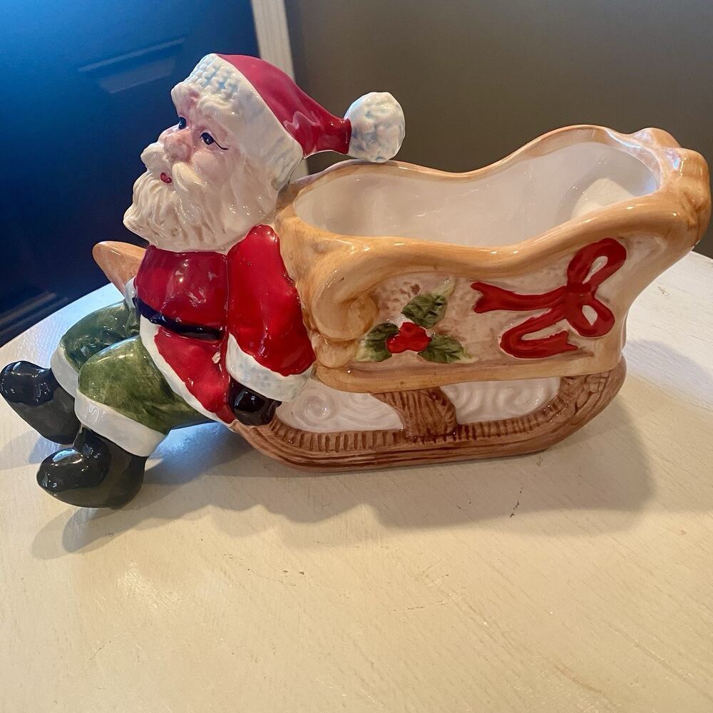 Ceramic Santa with Sleigh Hand Painted